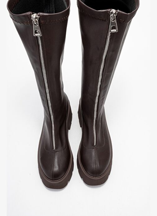 AMARONTE Kahverengi Streç Kalın Taban Kadın Çizme - Görsel 3