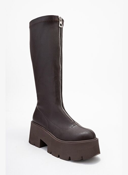 AMARONTE Kahverengi Streç Kalın Taban Kadın Çizme - Görsel 4