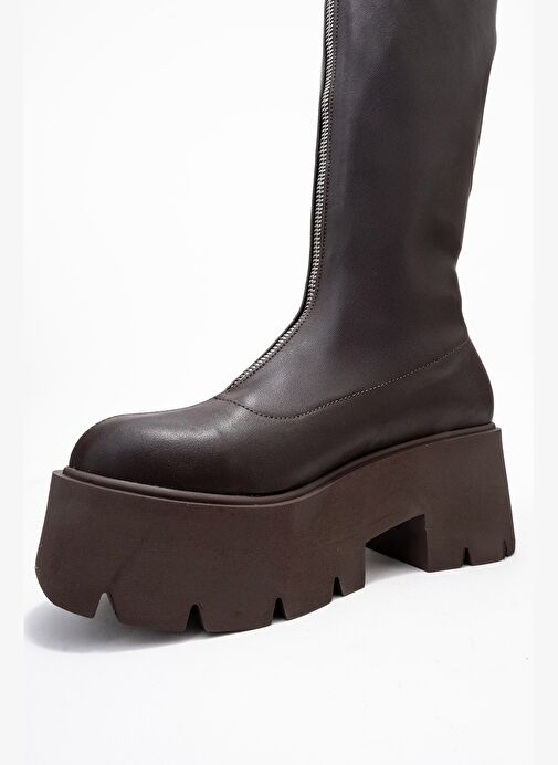 AMARONTE Kahverengi Streç Kalın Taban Kadın Çizme - Görsel 5