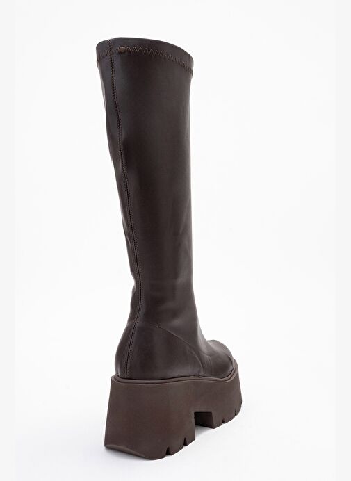 AMARONTE Kahverengi Streç Kalın Taban Kadın Çizme - Görsel 6