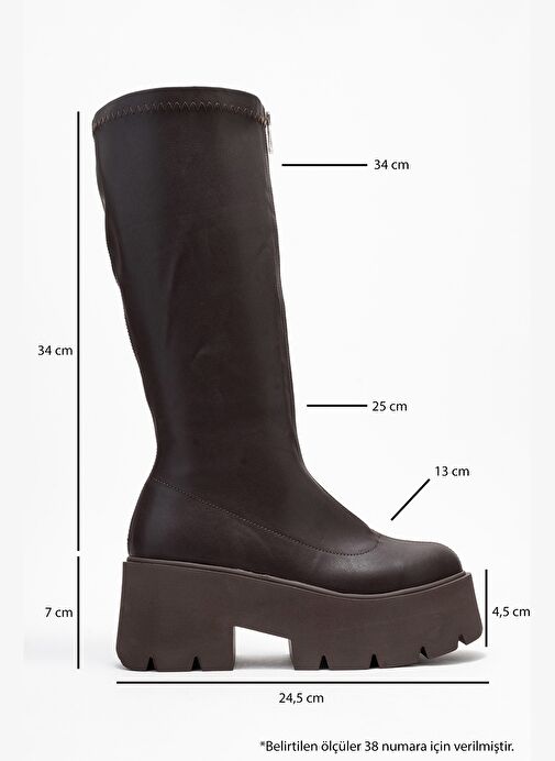 AMARONTE Kahverengi Streç Kalın Taban Kadın Çizme - Görsel 7