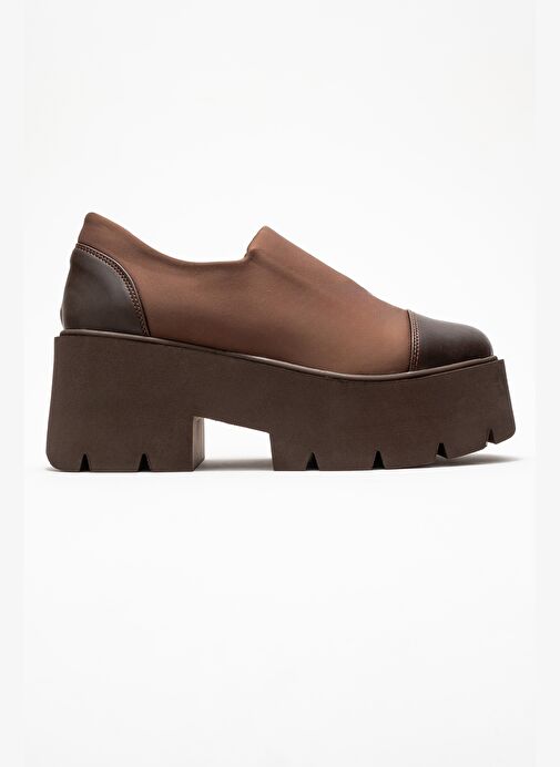 GRENA Kahverengi Cilt Scuba Kadın Kalın Tabanlı Günlük Ayakkabı - Görsel 7
