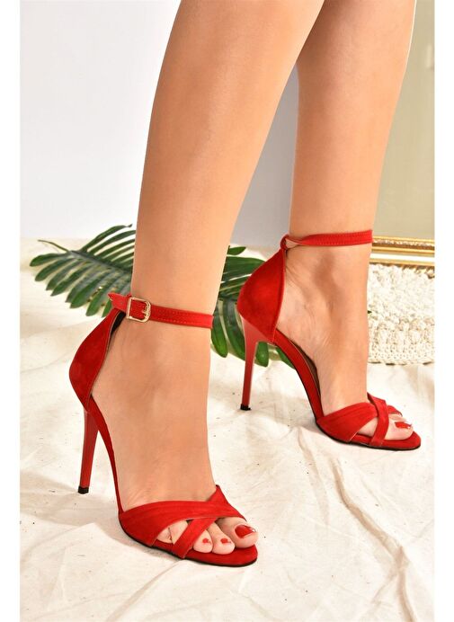 Kırmızı Süet Kadın Topuklu Ayakkabı 7749113702 - Görsel 2