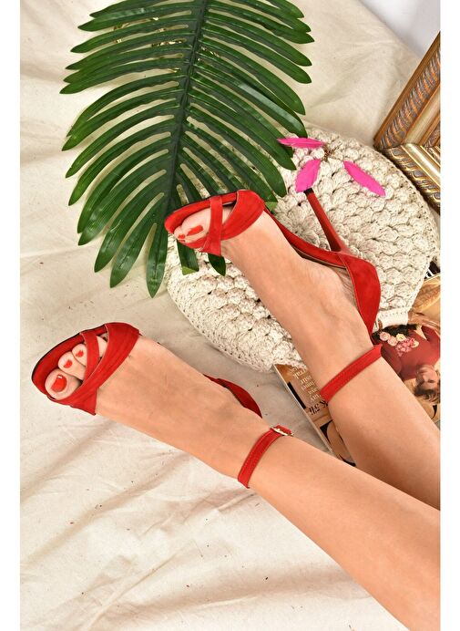 Kırmızı Süet Kadın Topuklu Ayakkabı 7749113702 - Görsel 3