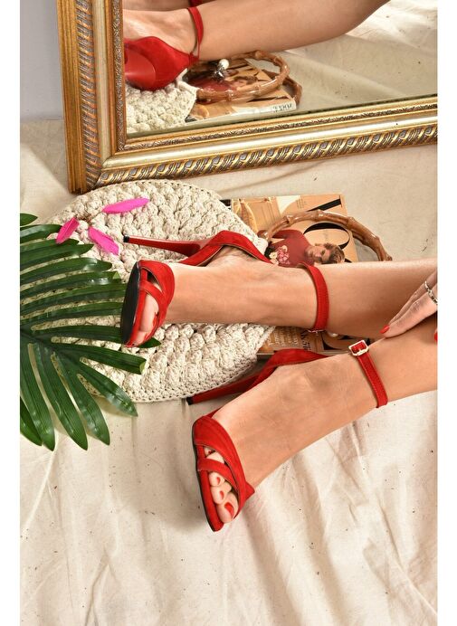 Kırmızı Süet Kadın Topuklu Ayakkabı 7749113702 - Görsel 4