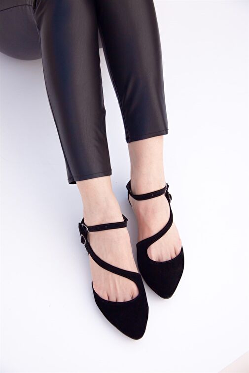 Fox Shoes Siyah Kadın Süet Babet 1429 - Görsel 2