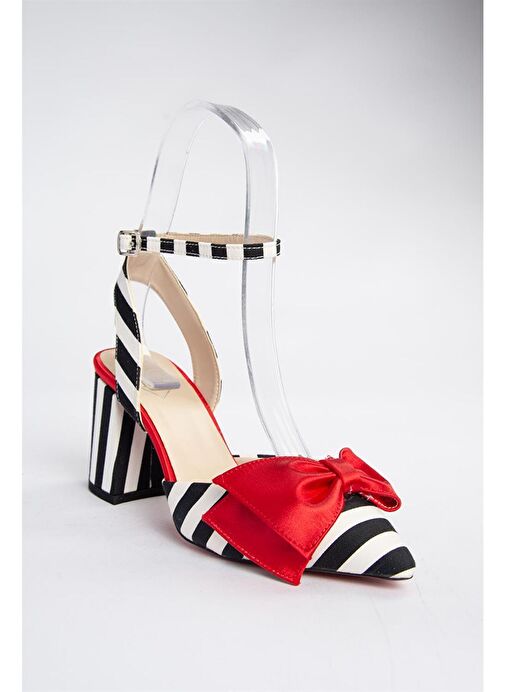 Siyah/Beyaz/Kırmızı Kadın Topuklu Ayakkabı D654270704 - Görsel 3