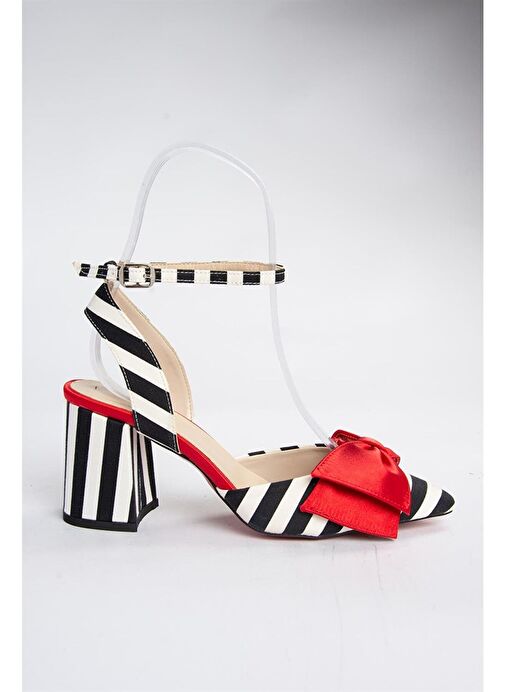 Siyah/Beyaz/Kırmızı Kadın Topuklu Ayakkabı D654270704 - Görsel 4