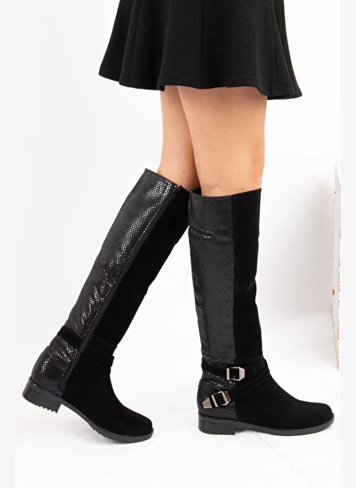 Siyah Yılan Süet Kadın Çizme E726203402 - Görsel 2