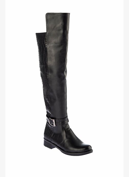 Siyah Kroko Suni Deri Kadın Çizme E726561809 - Görsel 4