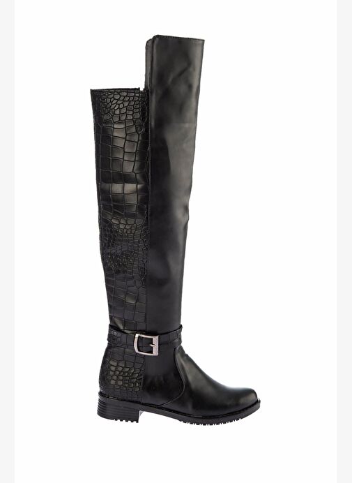 Siyah Kroko Suni Deri Kadın Çizme E726561809 - Görsel 3