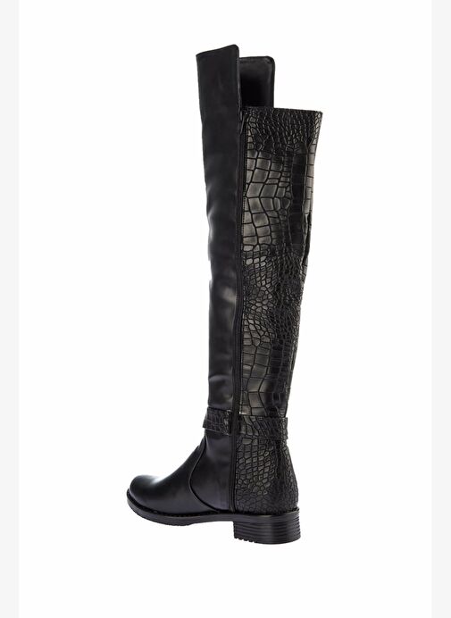 Siyah Kroko Suni Deri Kadın Çizme E726561809 - Görsel 5