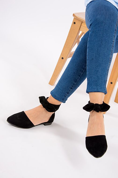 Fox Shoes Siyah Kadın Süet Babet 4486 - Görsel 2