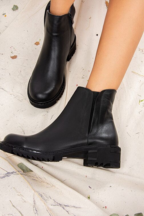 Siyah Hakiki Deri Kadın Bot J654011903 - Görsel 5