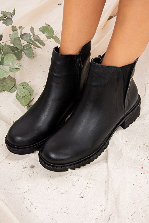 Siyah Hakiki Deri Kadın Bot J654011903 - Görsel 6