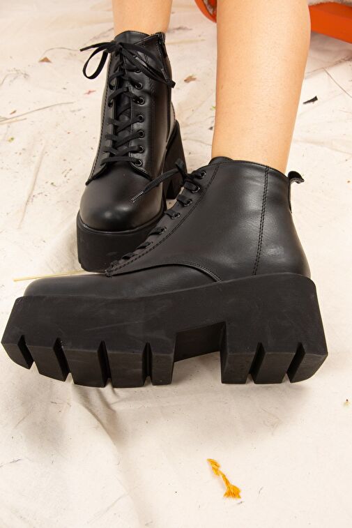 Siyah Suni Deri Kadın Bot J820060009 - Görsel 4