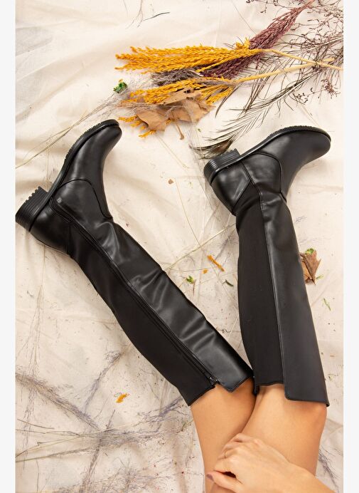 Siyah Suni Deri Kadın Çizme J726533209 - Görsel 2