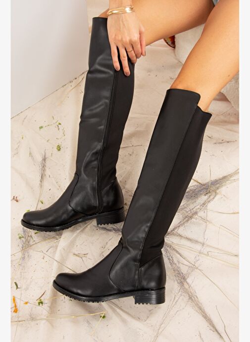 Siyah Suni Deri Kadın Çizme J726533209 - Görsel 4