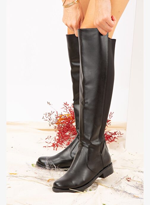 Siyah Suni Deri Kadın Çizme J726533209 - Görsel 3