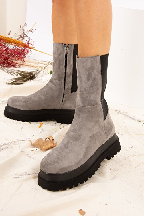 Gri Süet Kadın Bot J267063102 - Görsel 3