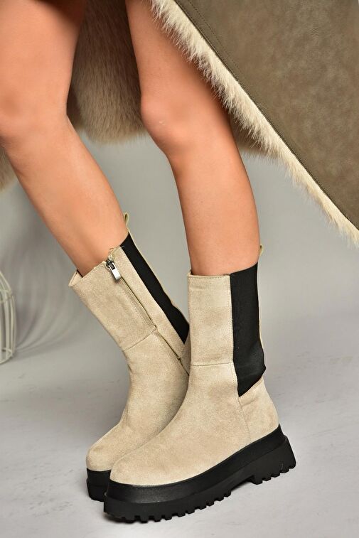 Bej Süet Kadın Bot J267063102 - Görsel 5