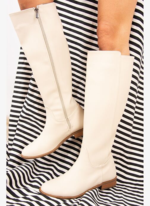 Bej Suni Deri Kadın Çizme J654065609 - Görsel 4