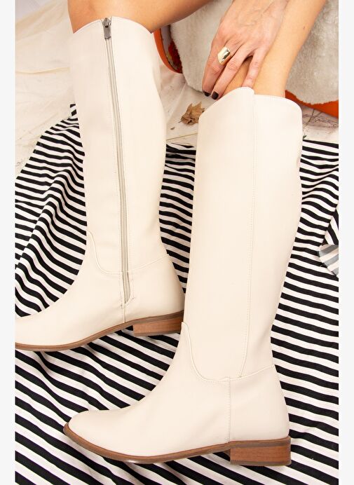 Bej Suni Deri Kadın Çizme J654065609 - Görsel 2
