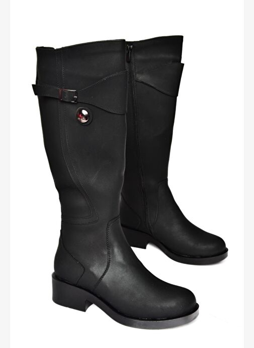 Siyah Suni Deri Kadın Çizme J674272309 - Görsel 4