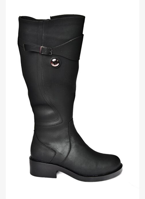 Siyah Suni Deri Kadın Çizme J674272309 - Görsel 5