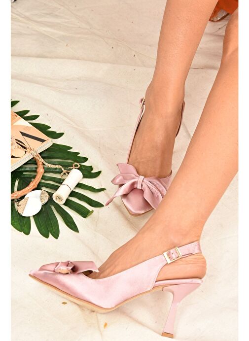 Pudra Saten Kumaş Kadın Topuklu Ayakkabı K922164804 - Görsel 6