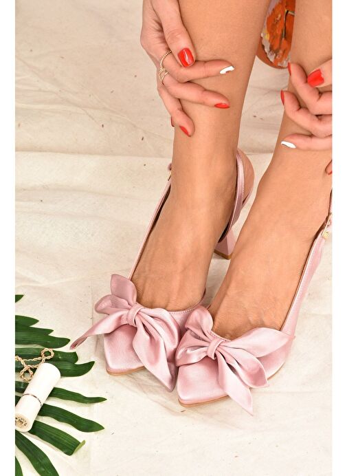 Pudra Saten Kumaş Kadın Topuklu Ayakkabı K922164804 - Görsel 7