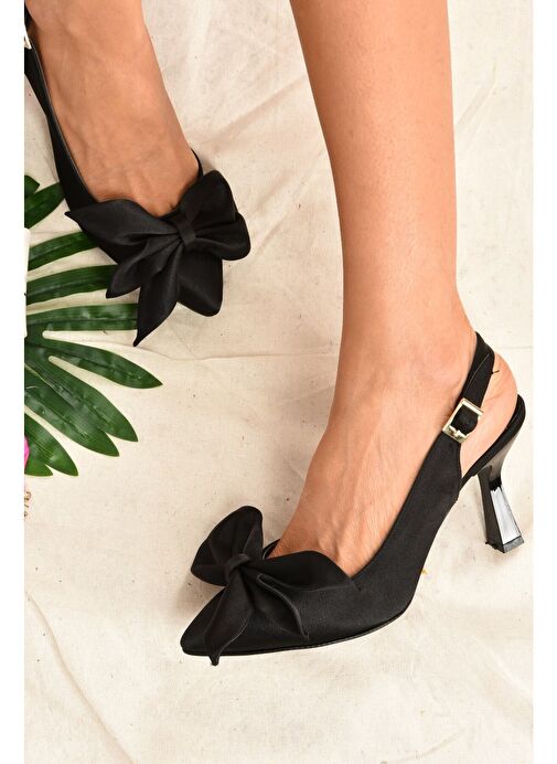 Siyah Saten Kumaş Kadın Topuklu Ayakkabı K922164804 - Görsel 3