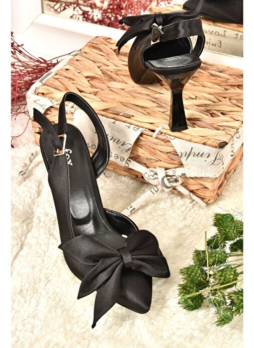 Siyah Saten Kumaş Kadın Topuklu Ayakkabı K922164804 - Görsel 6