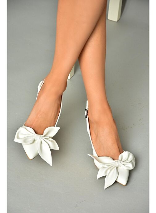 Beyaz Kurdele Detaylı Kadın Topuklu Ayakkabı K922164809 - Görsel 5
