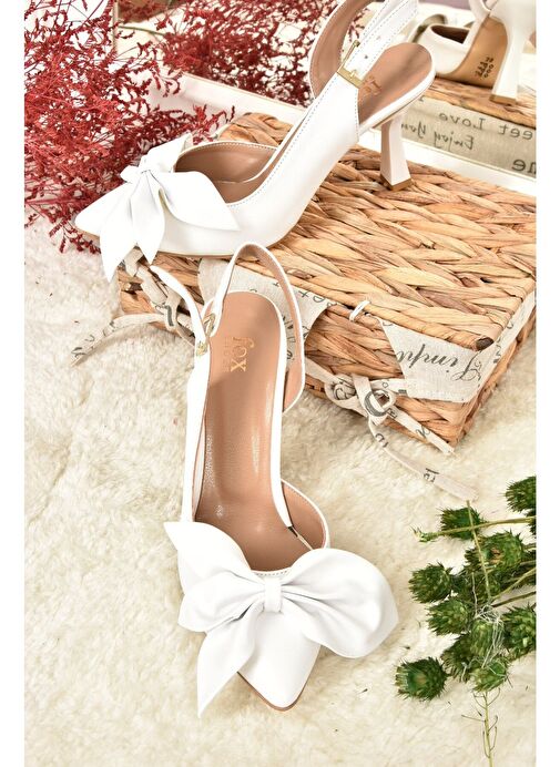 Beyaz Kurdele Detaylı Kadın Topuklu Ayakkabı K922164809 - Görsel 8