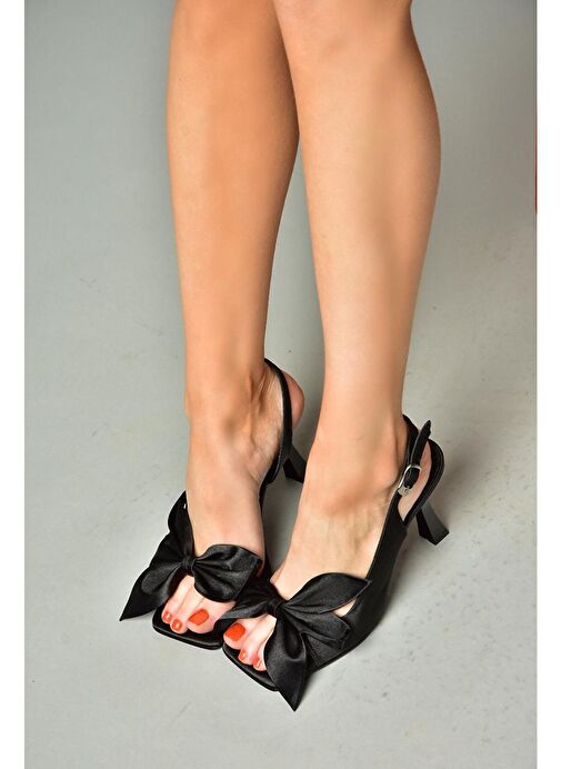 Siyah Saten Kurdele Detaylı Kadın Topuklu Ayakkabı K749384904 - Görsel 2