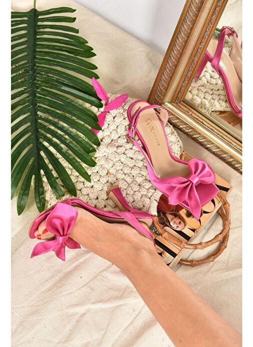 Fuşya Saten Kurdele Detaylı Kadın Topuklu Ayakkabı K749384904 - Görsel 2