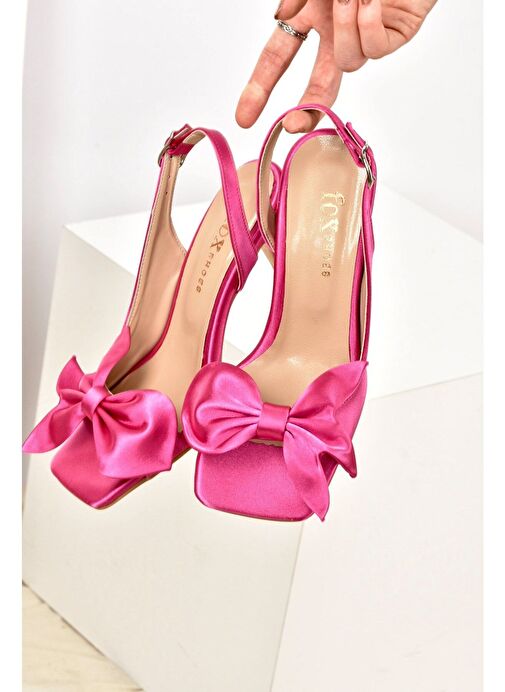 Fuşya Saten Kurdele Detaylı Kadın Topuklu Ayakkabı K749384904 - Görsel 3