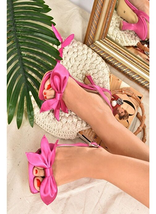 Fuşya Saten Kurdele Detaylı Kadın Topuklu Ayakkabı K749384904 - Görsel 5