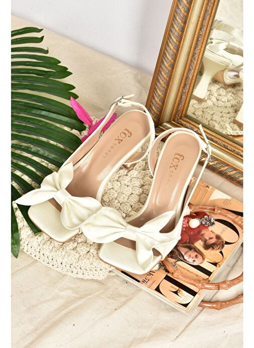 Bej Saten Kurdele Detaylı Kadın Topuklu Ayakkabı K749384904 - Görsel 7