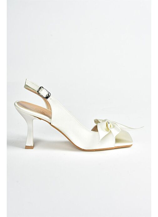 Bej Saten Kurdele Detaylı Kadın Topuklu Ayakkabı K749384904 - Görsel 8