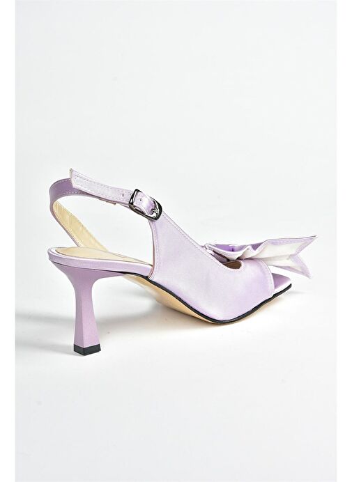 Lila Saten Kurdele Detaylı Kadın Topuklu Ayakkabı K749384904 - Görsel 4