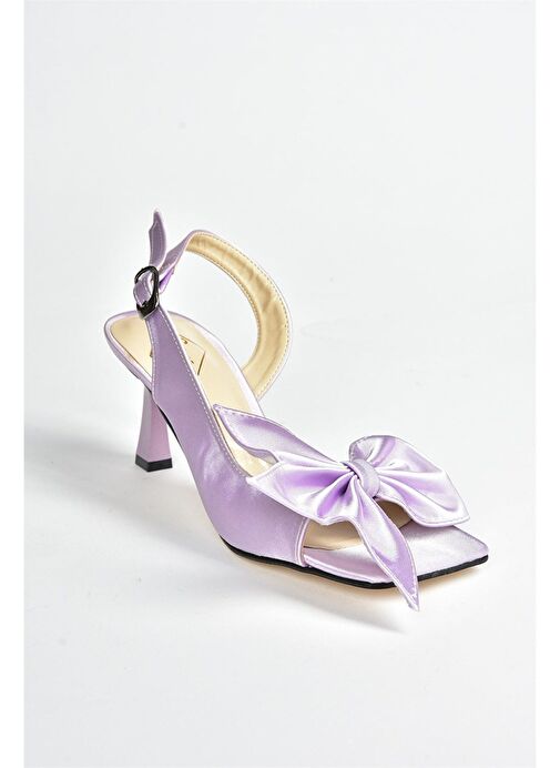 Lila Saten Kurdele Detaylı Kadın Topuklu Ayakkabı K749384904 - Görsel 6
