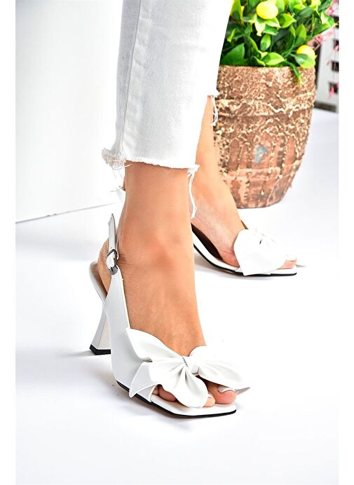 Beyaz Kurdele Detaylı Kadın Topuklu Ayakkabı K749384909 - Görsel 3