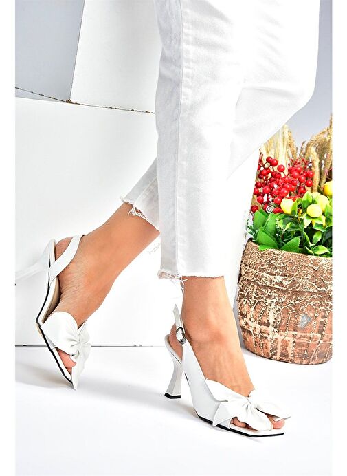 Beyaz Kurdele Detaylı Kadın Topuklu Ayakkabı K749384909 - Görsel 4
