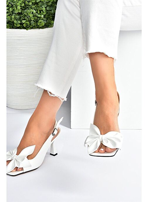 Beyaz Kurdele Detaylı Kadın Topuklu Ayakkabı K749384909 - Görsel 5