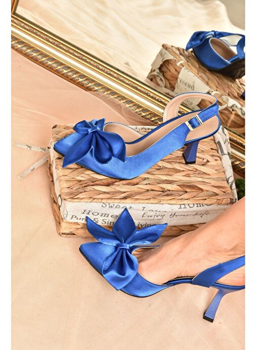 Saks Mavi Saten Kumaş Kadın Topuklu Ayakkabı K922164804 - Görsel 2