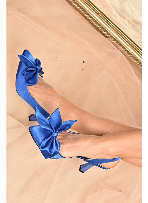 Saks Mavi Saten Kumaş Kadın Topuklu Ayakkabı K922164804 - Görsel 4