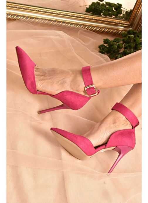 Fuşya Süet Kadın Topuklu Ayakkabı K654073302 - Görsel 4