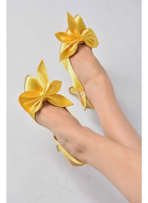 Sarı Saten Kumaş Kadın Topuklu Ayakkabı K922164804 - Görsel 2